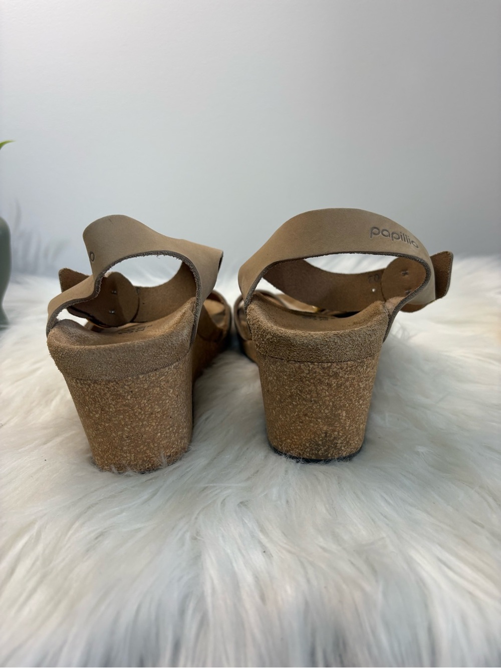 Papillio Women's Nude/Tan Leather Ankle Strap Sandals with Gold Buckles - Picture 4 of 12